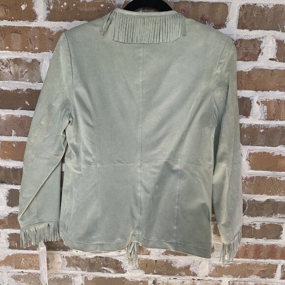 VTG Pamela McCoy Western Jacket Suede Leather Fringe Women's Green Size S NWT - Picture 3 of 11